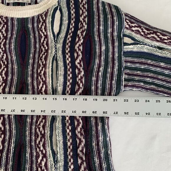 VTG 90s Sweater Men M Coogi Style 3D Knit Navy Green Textured Warm Cosby Grandpa - Picture 8 of 9